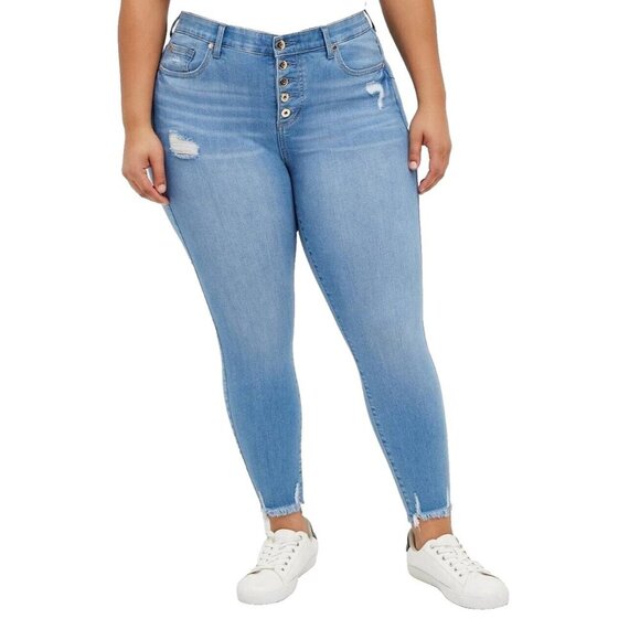Torrid Bombshell Skinny Womens Plus 24R Jeans Light Wash High Rise Distressed - Picture 1 of 10